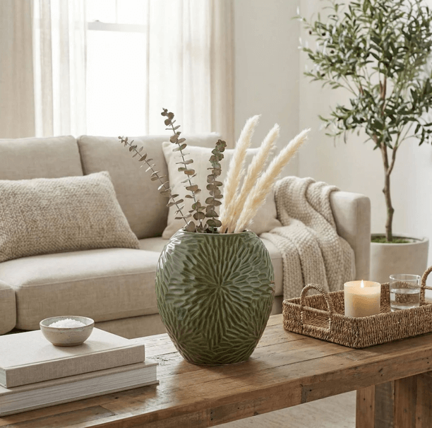 Platte Vaas met bloemen