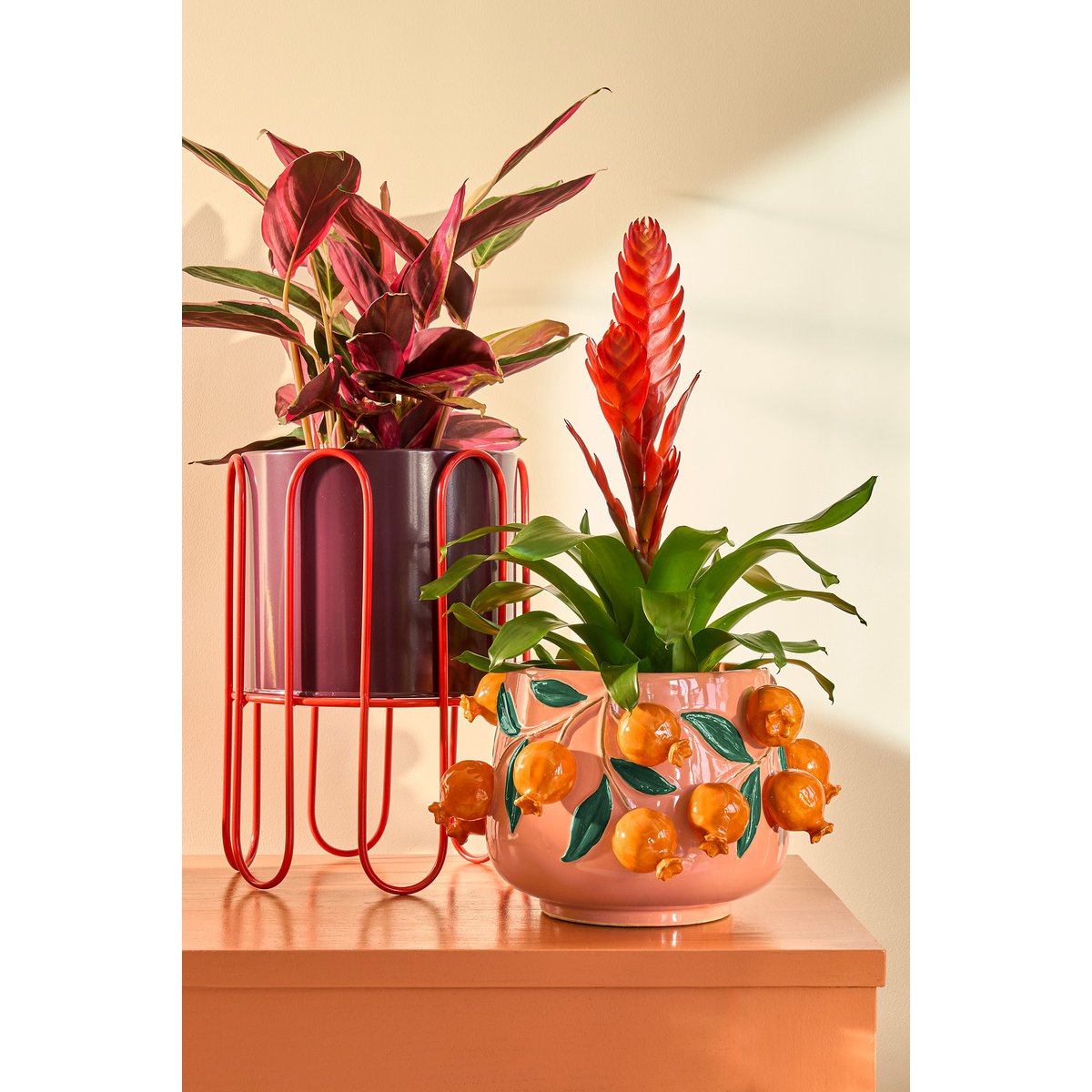 bloempot met granaatappels op kast